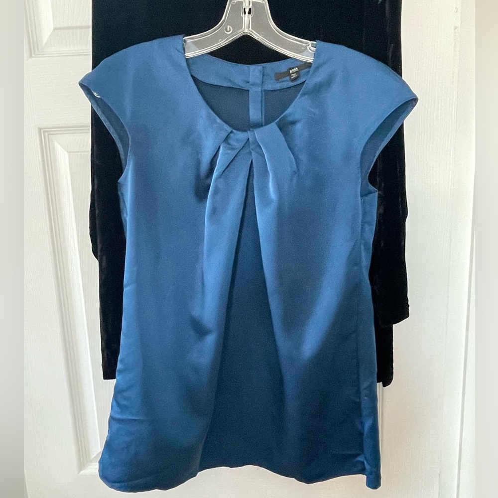 Boss Jewel Toned Sapphire Blue Satin Blouse - Picture 5 of 16